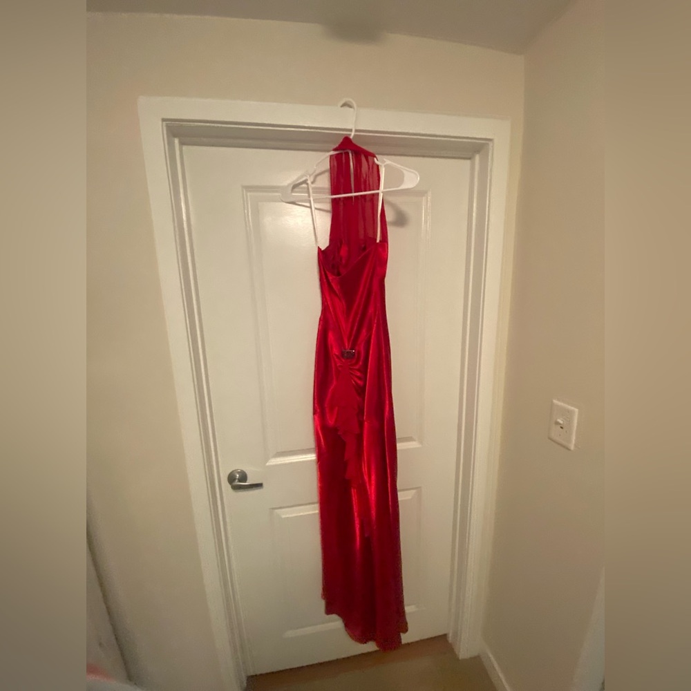 Betsy & Adam Striking Red Backless Dress